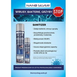 NANOSKALA NANO SILVER SANITIZER 125ml   (atest PPZH)
- preparat antywirusowy,antybakteryjny antygrzybiczy do powierzchni